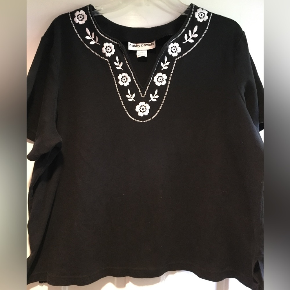 Cathy Daniel’s Cotton Top with Embellished Neckline